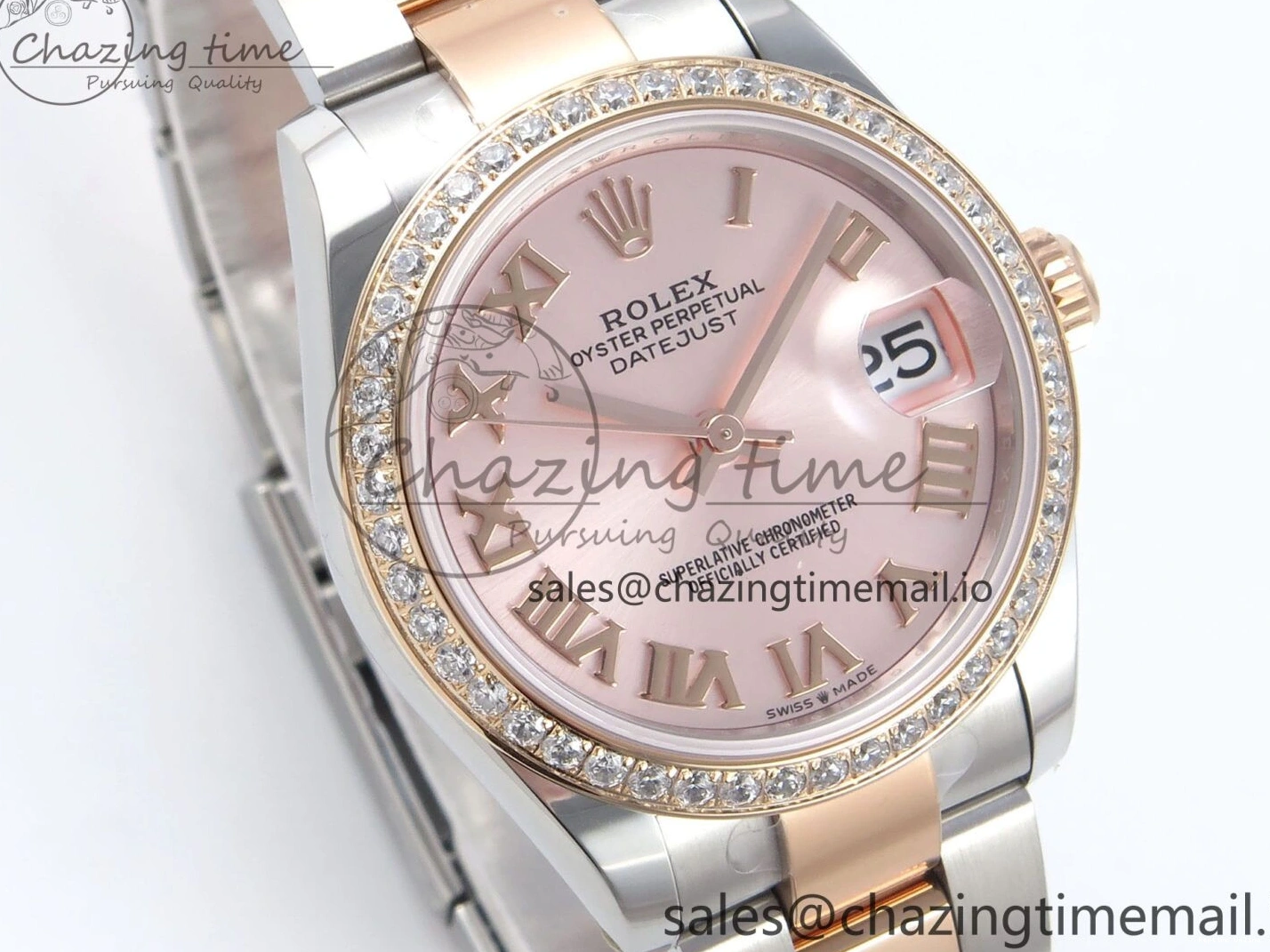 0515 Sleek DateJust 31 278381RBR ARF 1:1 Best Edition 904L Steel RG Roman Dial Diamonds Bezel on SS RG Oyster Bracelet ETA 382